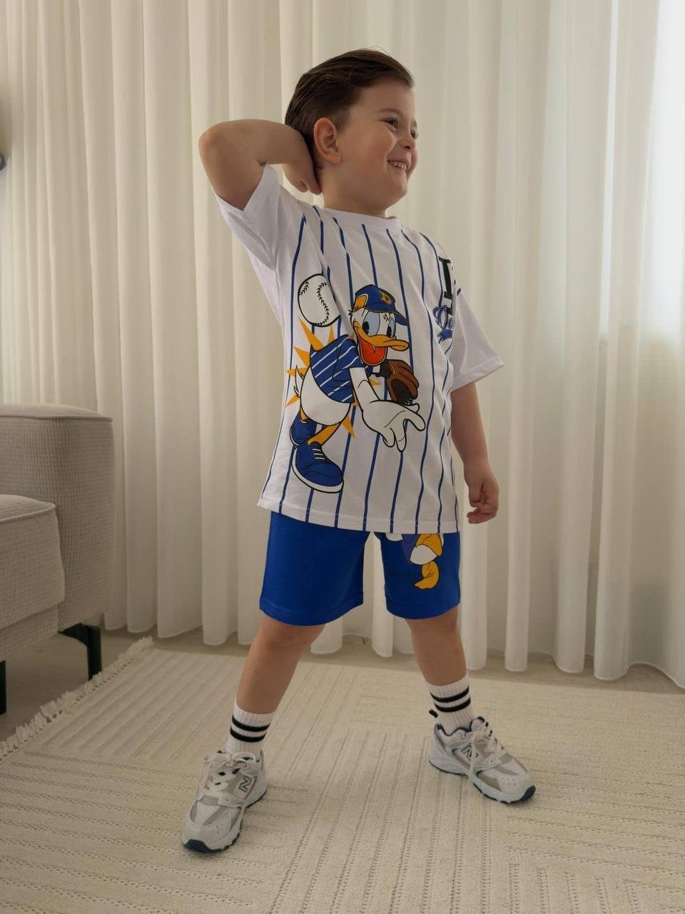 Cg Kids Donald Duck Tshirt & Şort Erkek Çocuk Alt Üst Takım Süper Kalite Baseball Desen