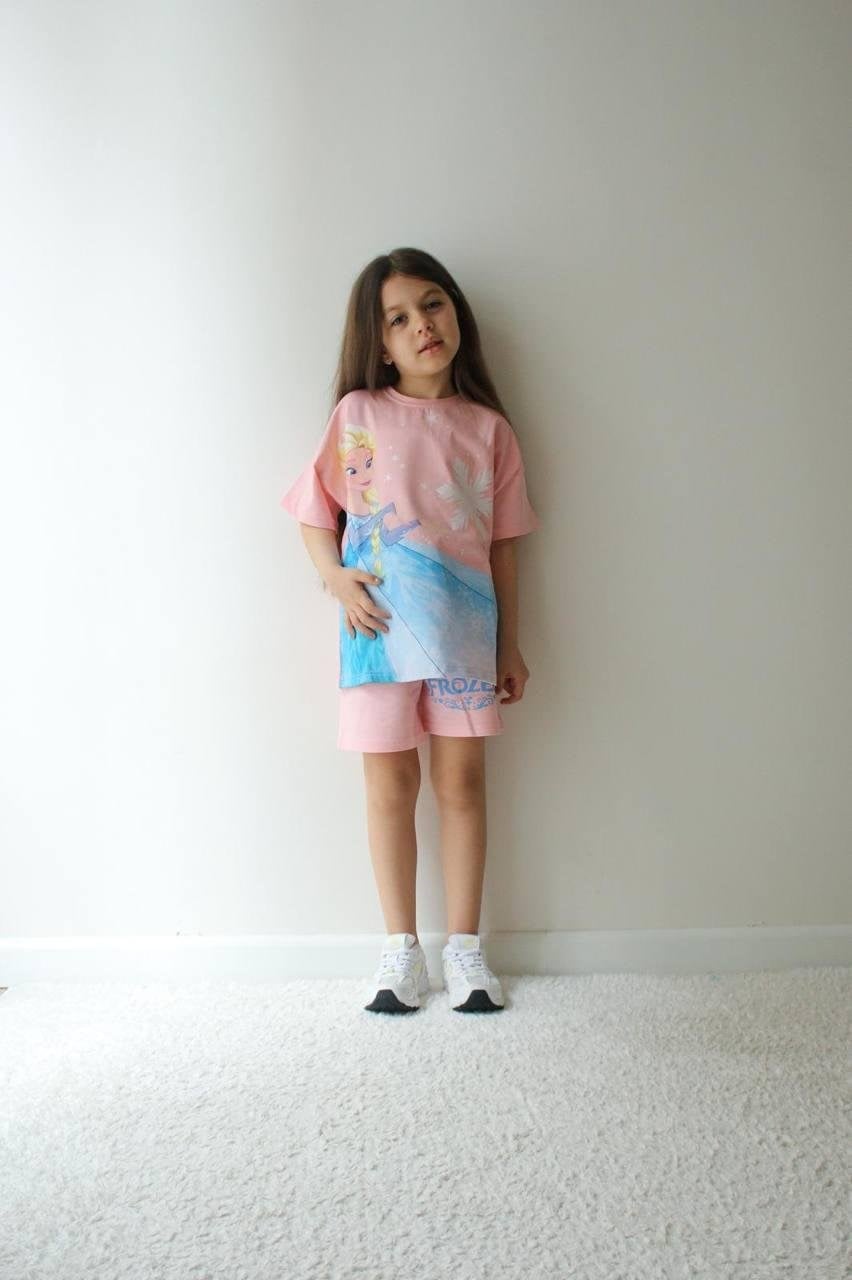 Cg Kids Frozen Elsa Tshirt ve şort Kız Çocuk Alt Üst Takım Süper Kalite