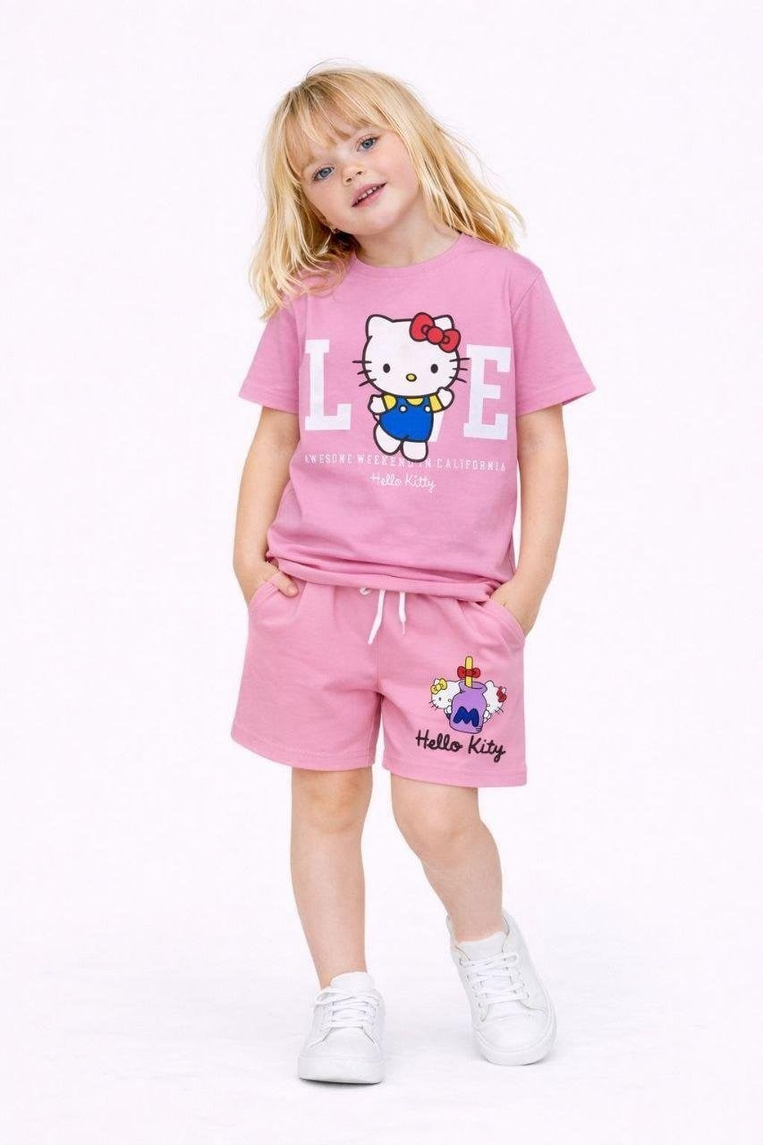 Cg Kids Hello Kitty Kız Çocuk Tshirt&Şort Alt Üst Takım Süper Kalite Kumaş Sırt Baskı Detay