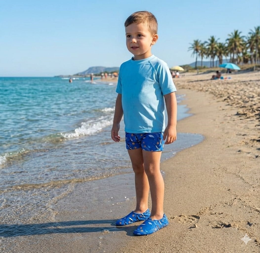 Cg Kids Kaydırmaz Deniz Ayakkabısı - Kaydırmaz Tabanlı Köpekbalığı Temalı Havuz & Plaj Ayakkabısı Erkek Çocuk