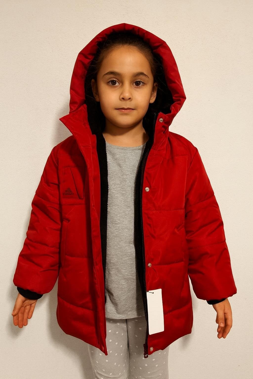 Cg Kids Kırmızı Yandan Cepli Fermuar ÇıtÇıt içi kürklü Şapkalı Unisex Mont