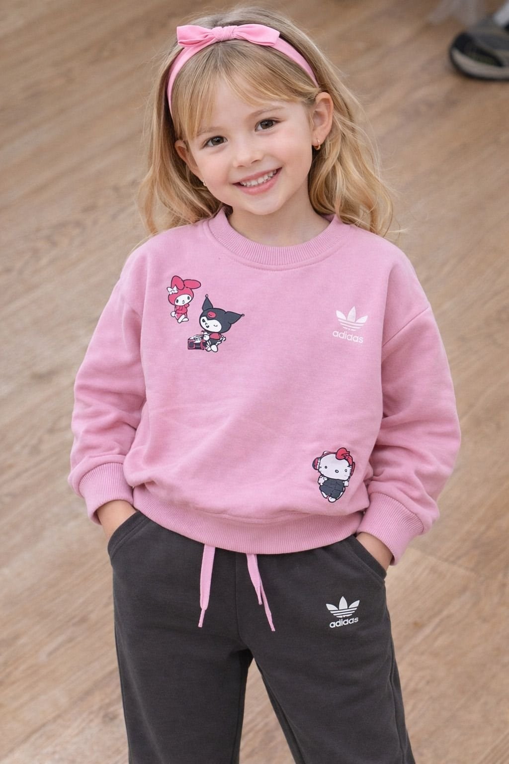 Cg Kids Kuromi Hello Kitty Kız Çocuk 2 iplik Alt Üst Takım Süper Kalite Kumaş Eşofman Baskı Detay