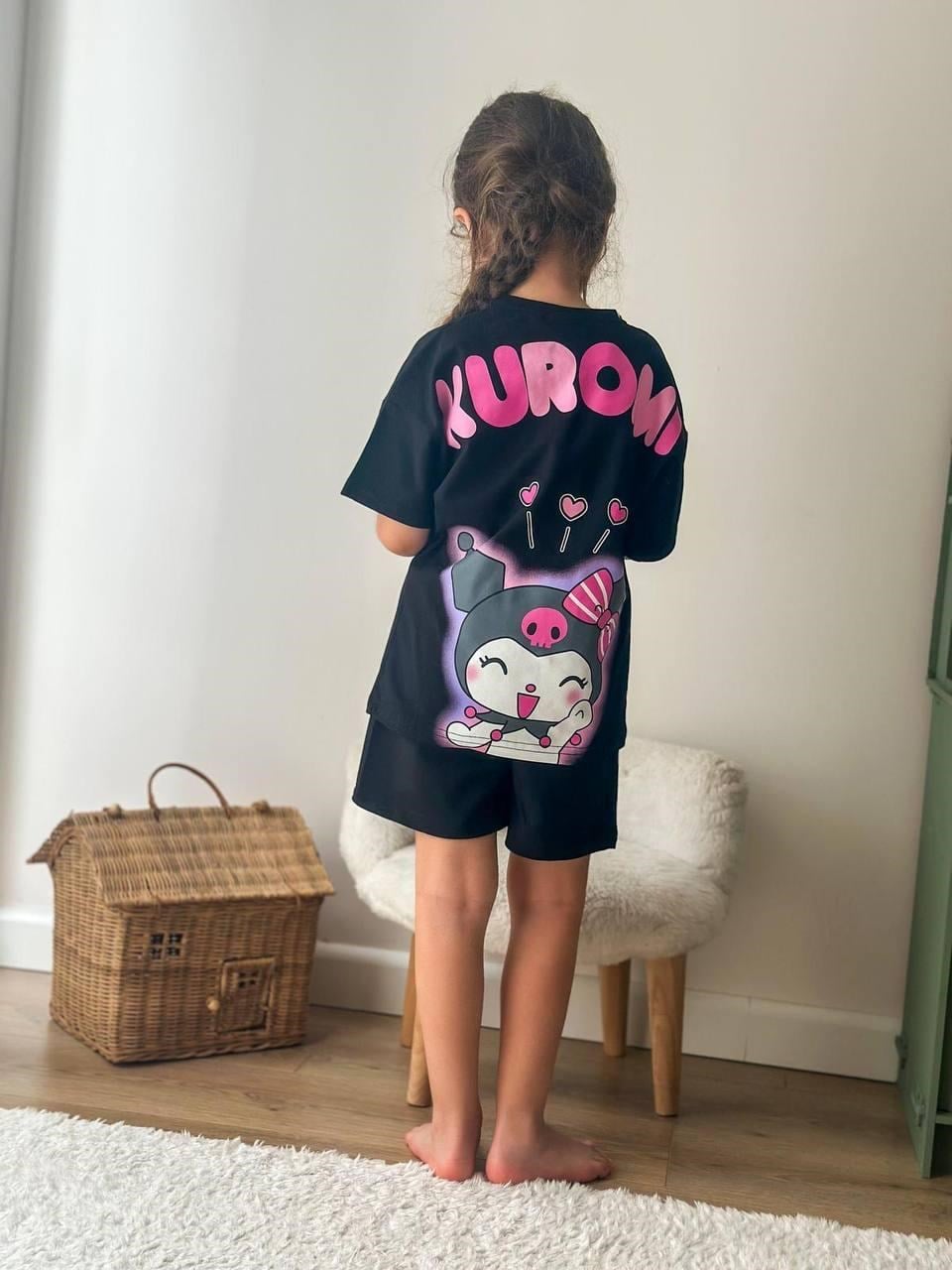 Cg Kids Kuromi Kalp Baskılı Kız Çocuk Şortlu Alt Üst Takım