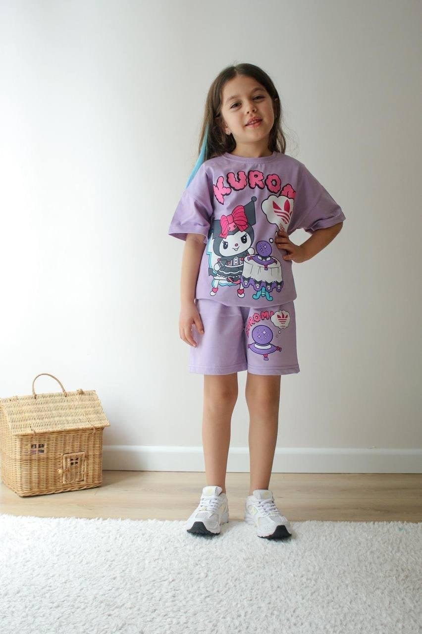 Cg Kids Kuromi Kız Çocuk Tshirt ve şort Alt Üst Takım Süper Kalite