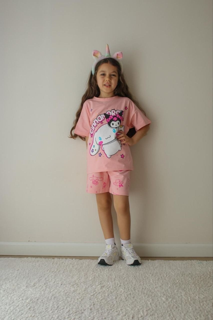 Cg Kids Kuromi ve Cinnamoroll Tshirt&Şort Kız Çocuk Alt Üst Süper Tarz Takım