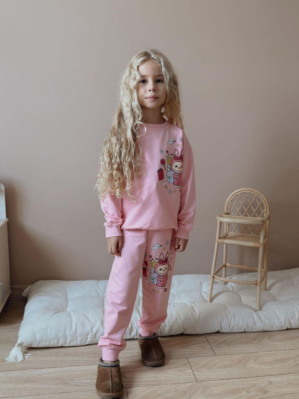Cg Kids Labubu 2 iplik Kız Çocuk Alt Üst Süper Tarz Takım Sırt Baskılı