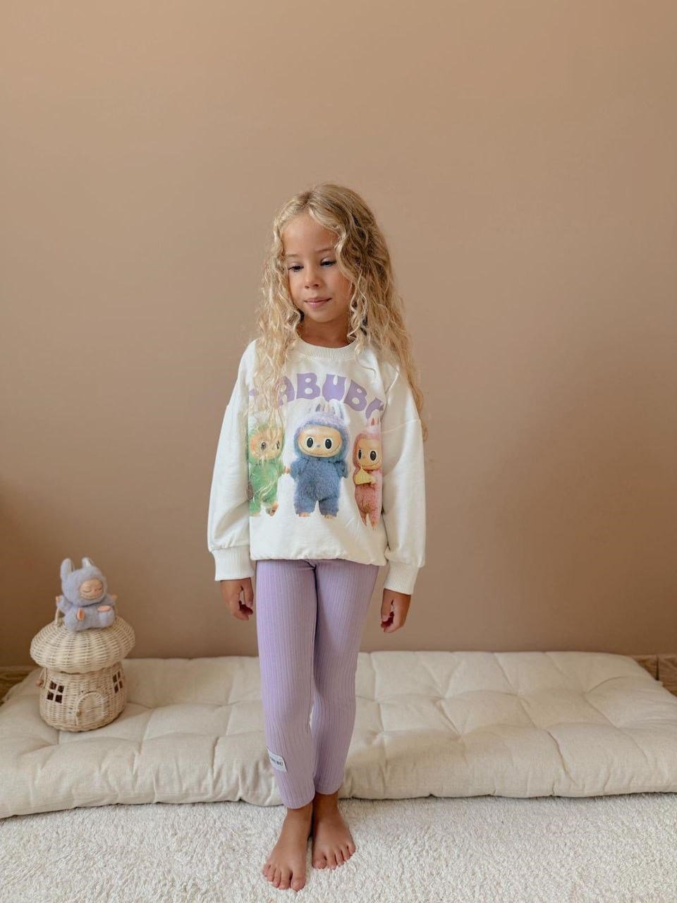 Cg Kids Labubu Lila Baskılı 2 Iplik Kız Çocuk Taytlı Alt Üst Takım