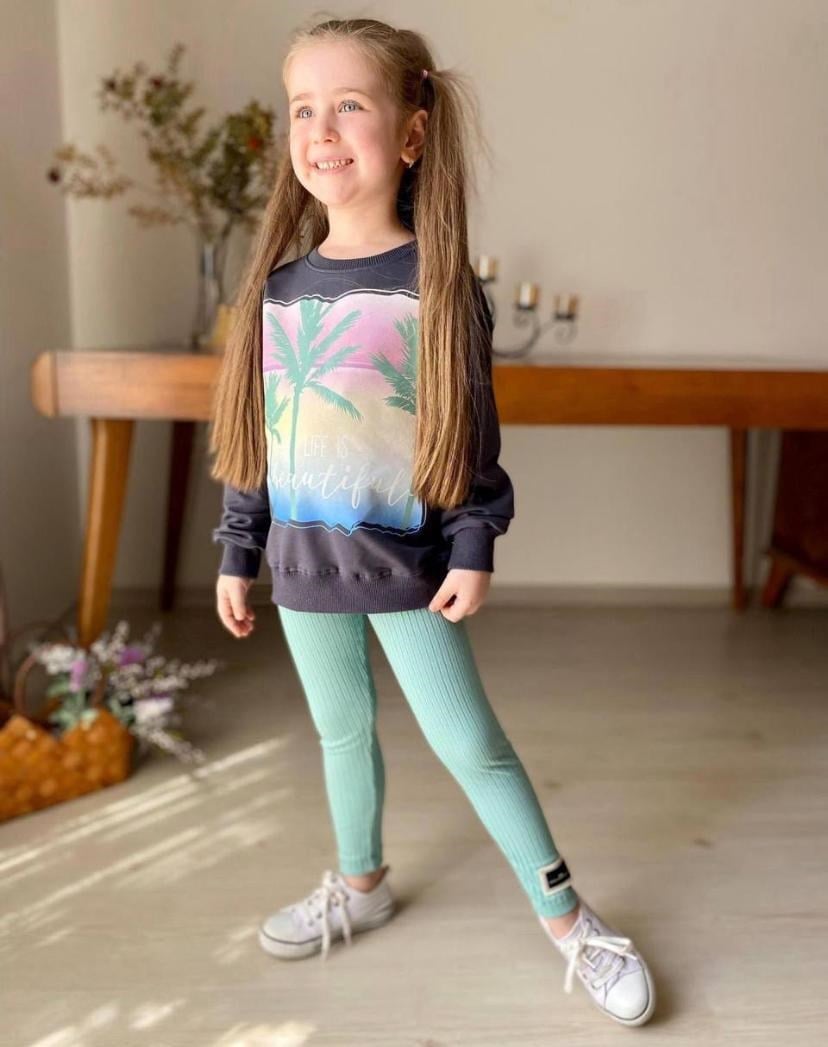 Cg Kids Life Is Beatifull Baskılı Mint Yeşil Kız Çocuk Takım