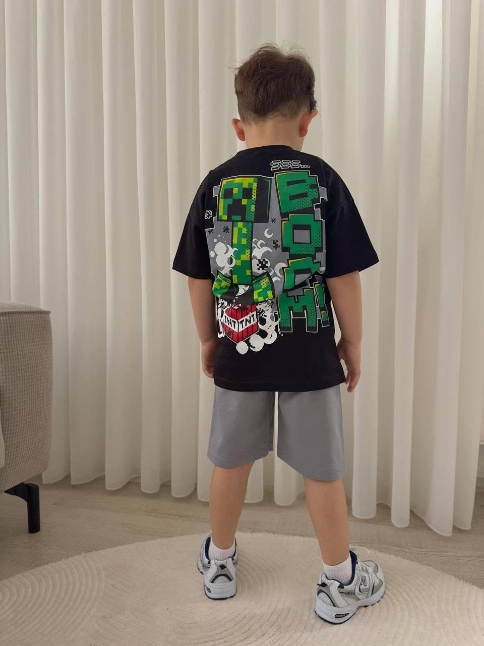 Cg Kids Minecraft Erkek Çocuk 2 İplik Tshirt & Şort Alt Üst Takım Süper Kalite Sırt Baskı Detaylı