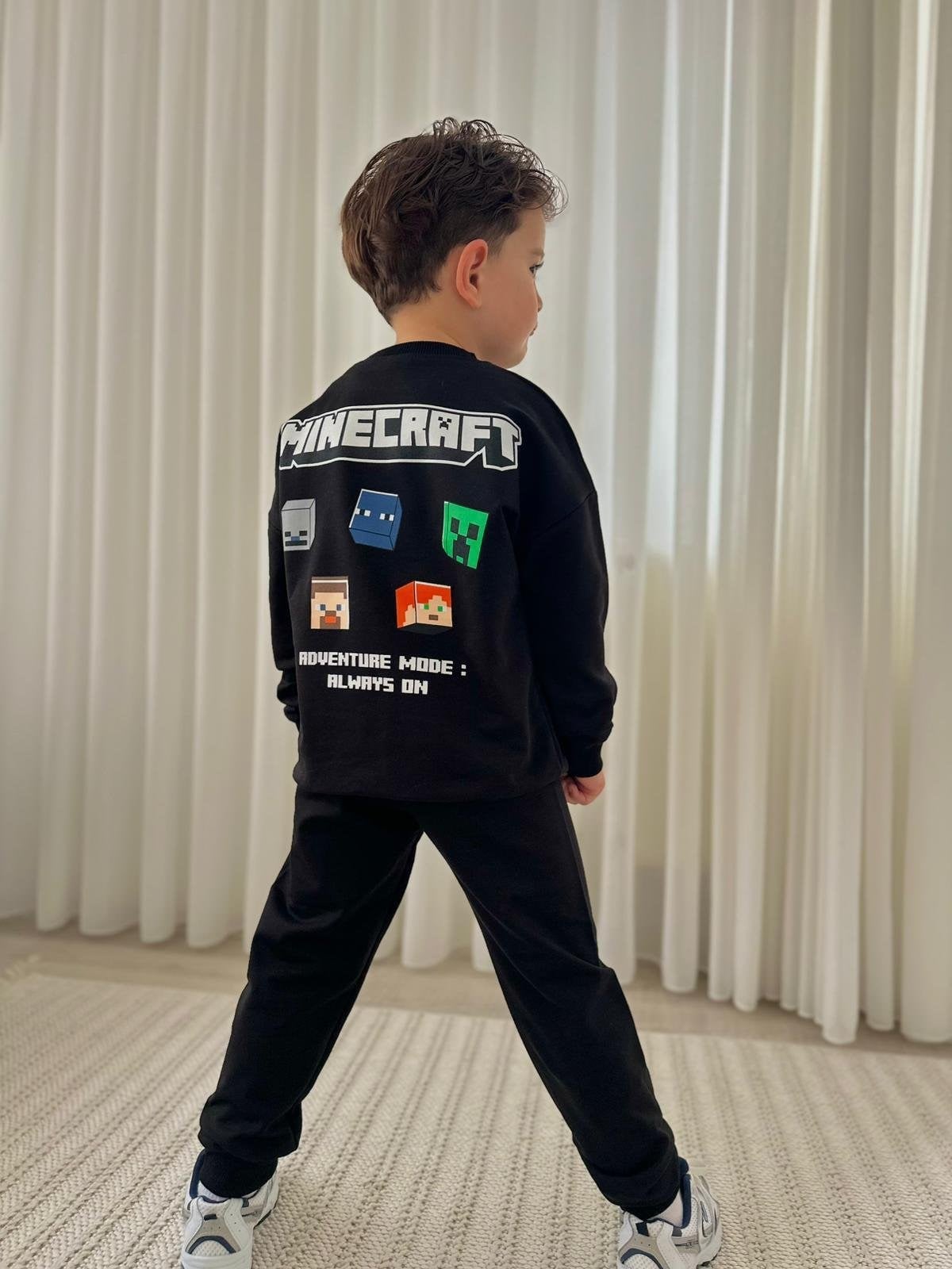 Cg Kids Minecraft Siyah Sırt Baskılı Detay Erkek Çocuk 2 iplik Alt Üst Takım Süper Kalite