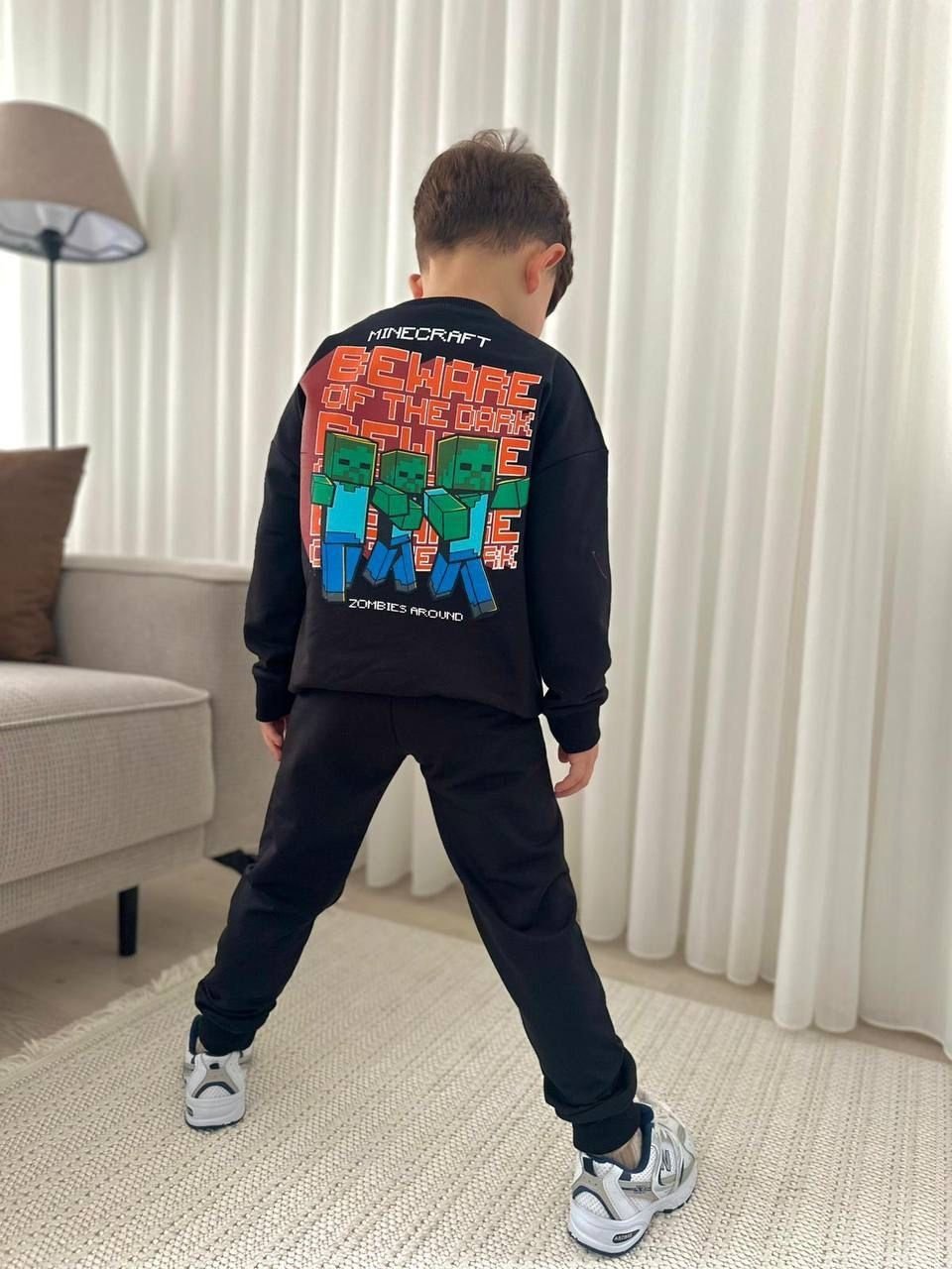 Cg Kids Minecraft Siyah Turuncu Sırt Baskılı Detay Erkek Çocuk 2 iplik Alt Üst Takım Süper Kalite Kumaş