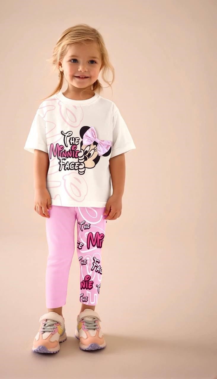 Cg Kids Minnie Face Kurdele Detaylı Kız Çocuk Alt Üst Taytlı Takım