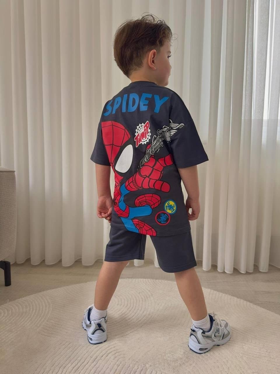Cg Kids Örümcek Adam Spidey  Erkek Çocuk Tshrit&Şort Alt Üst Takım Süper Kalite Sırt Baskı Detay
