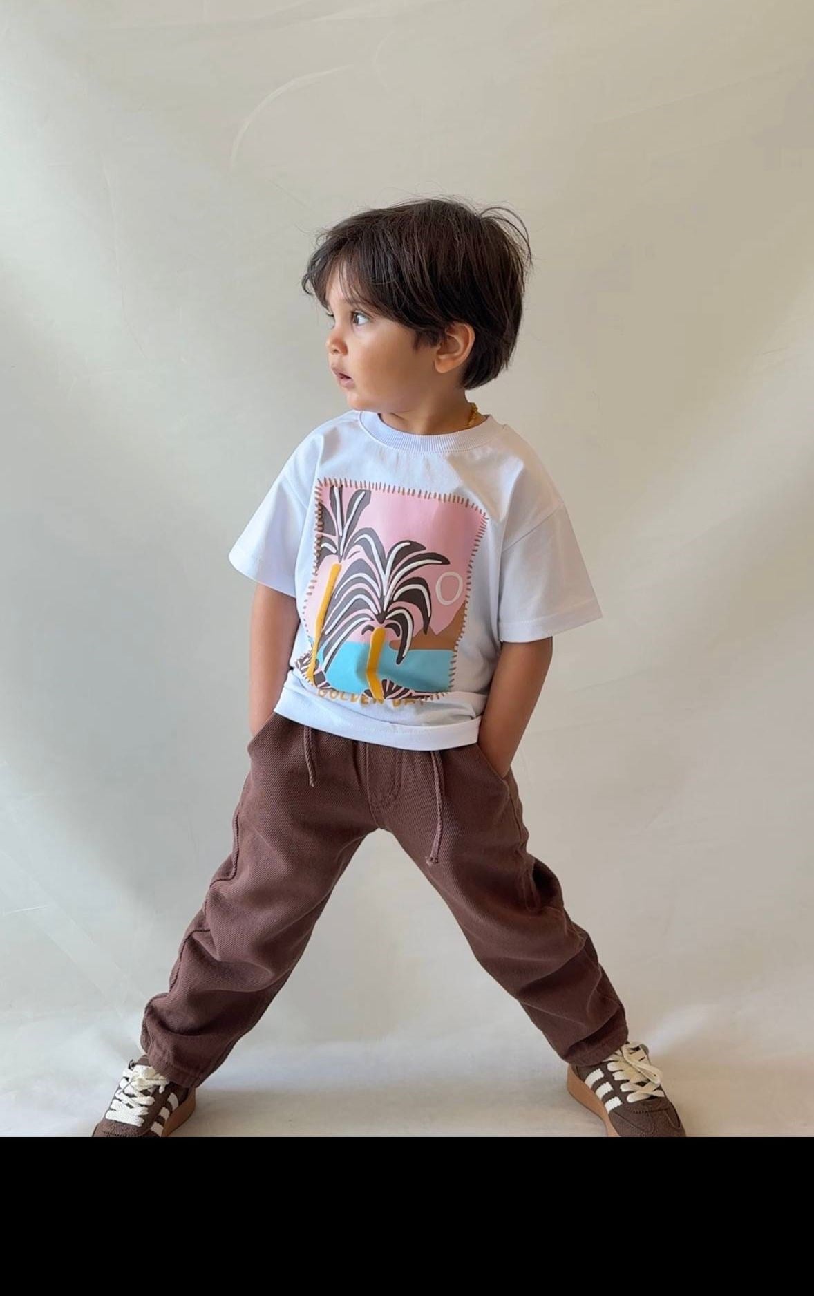 Cg Kids Palmiye Kabartma Detaylı Basic Tshirt&Pantolon Alt Üst Takım Süper Kalite