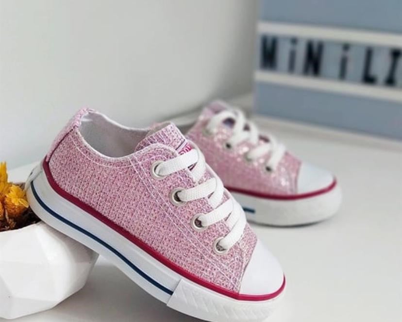 Cg Kids Pembe Simli Içi Yumuşak Taban Şeritli Kız Çocuk Ayakkabı Süper Kalite