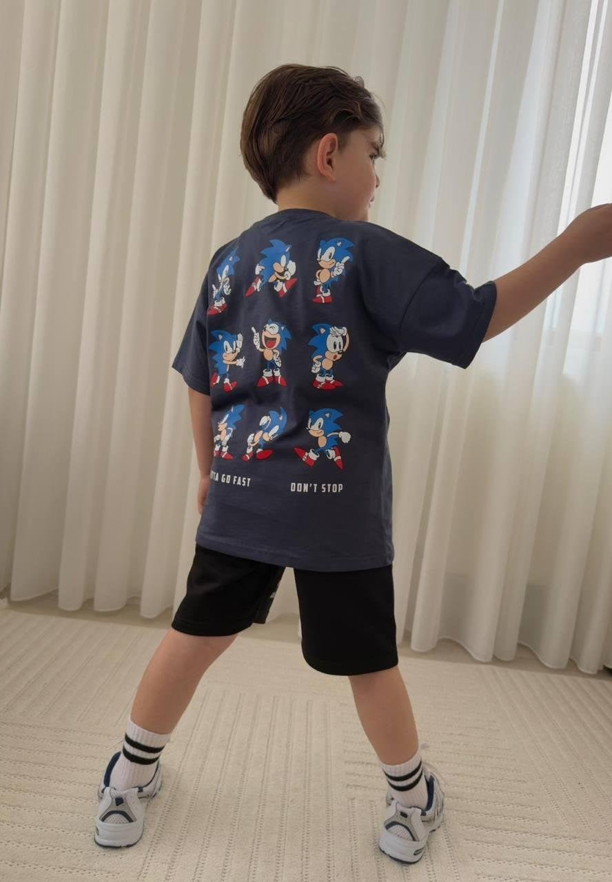 Cg Kids Sonic Erkek Çocuk Tshirt & Şort Alt Üst Takım Süper Kalite Sırt Baskı Detay