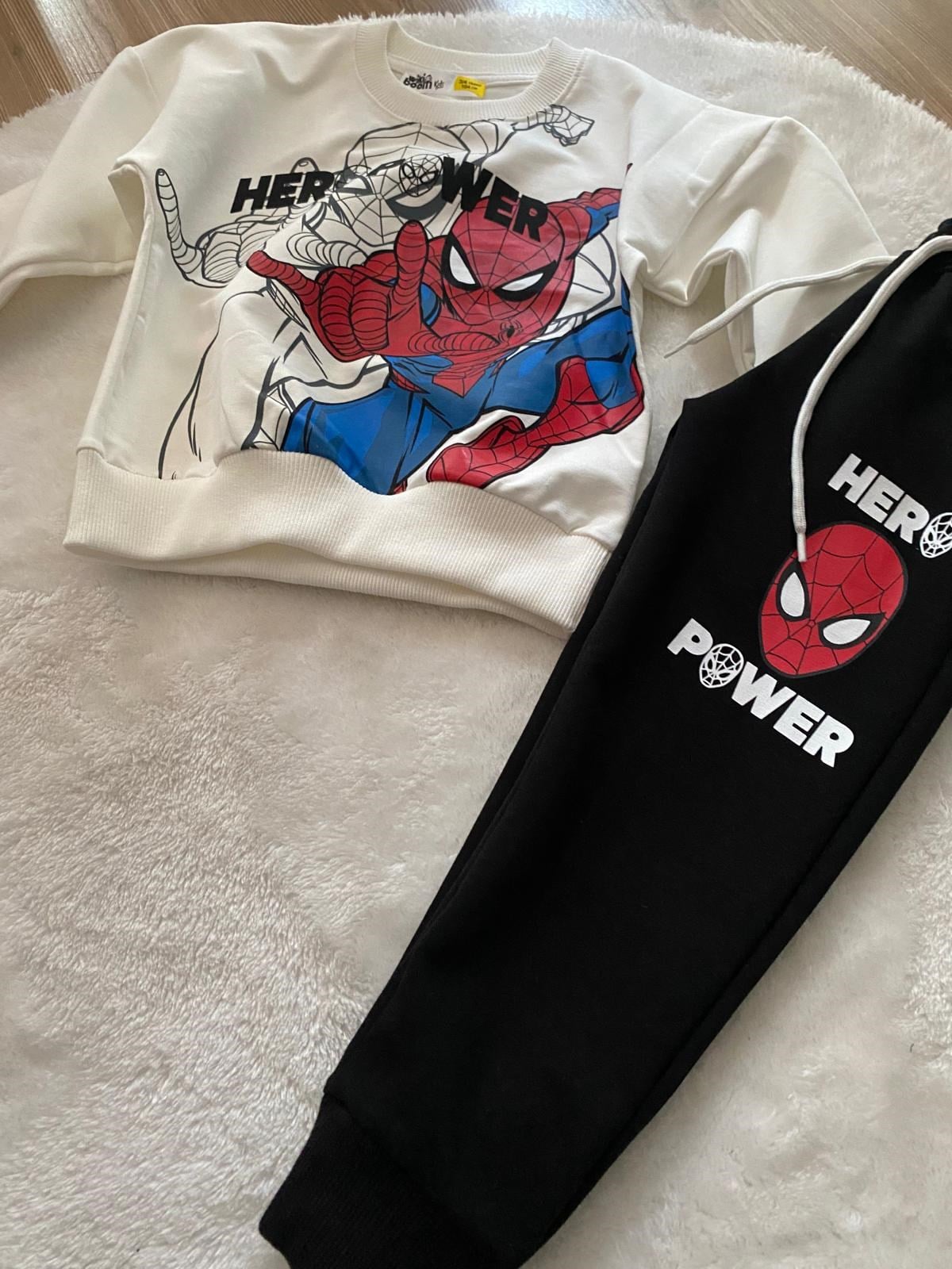 Cg Kids Spiderman Örümcek Adam Blackwhite 2 Iplik Kumaş Erkek Çocuk Alt Üst Takım Süper Kalite