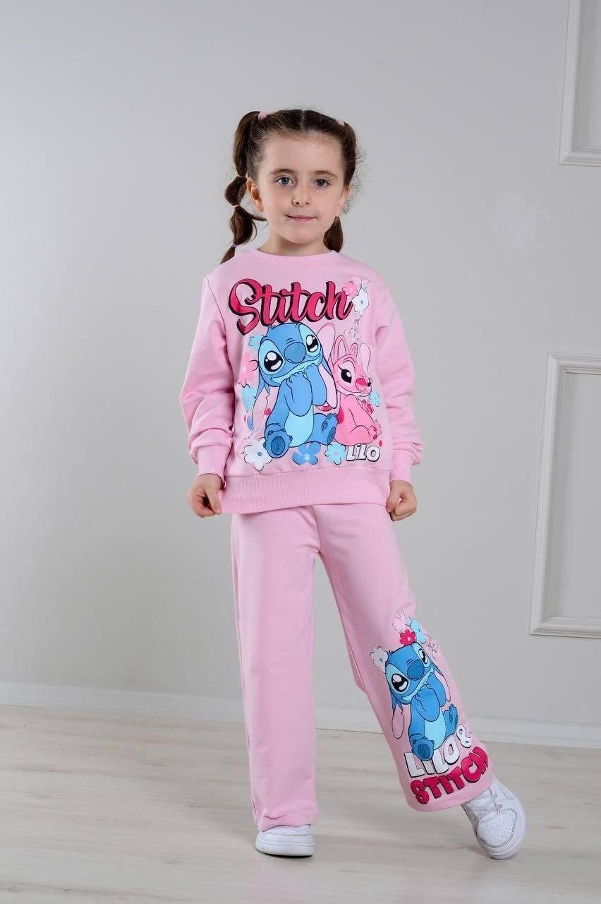 Cg Kids Stitch İspanyol Paça Baskı Detay 2 İplik Kız Çocuk Alt Üst Eşofman Takım Süper Kalite