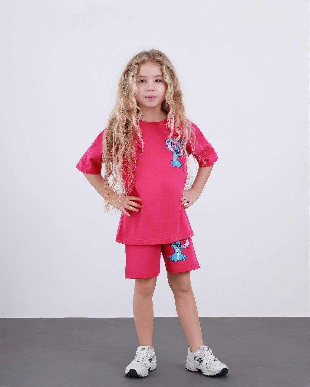 Cg Kids Stitch Kız Çocuk Tshirt Şort Alt Üst Takım Sırt Baskı Detaylı