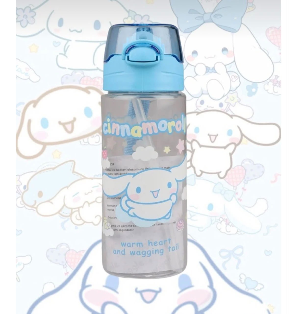 Cinnamoroll Yumuşak Silikon Pipetli Kulplu Kilitlenebilir Su Matarası 500ML