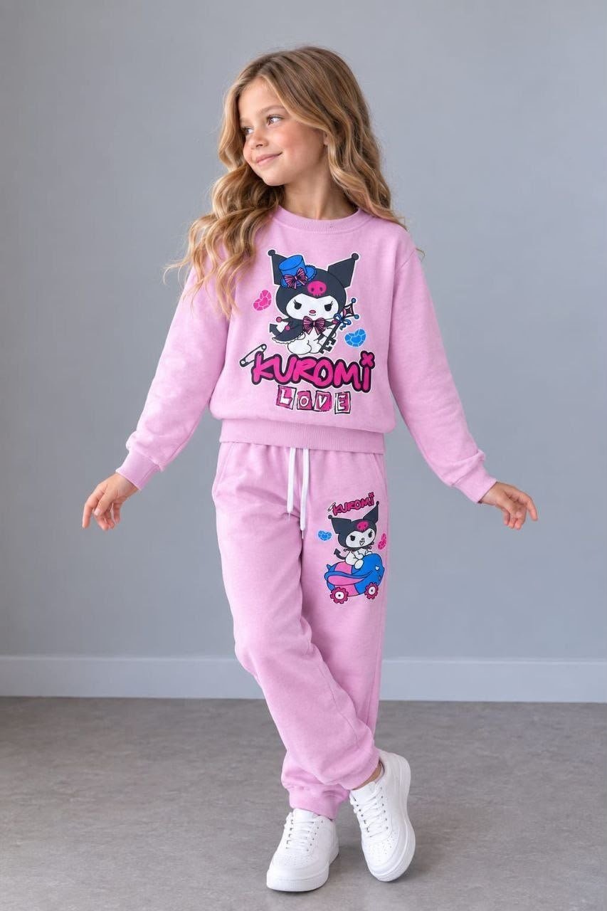 Karakter Sırt Baskı Detay Temalı Kız Çocuk 2 İplik Sweatshirt ve Eşofman Alt Üst Takım