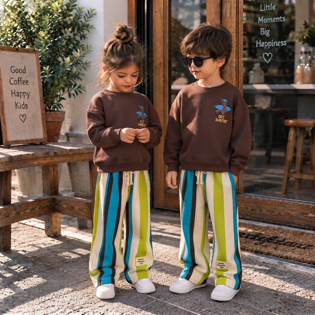 Out Surfin Baskılı Sweatshirt Çizgili Nakış Detaylı Eşofman Unisex 3İp Alt Üst Takım