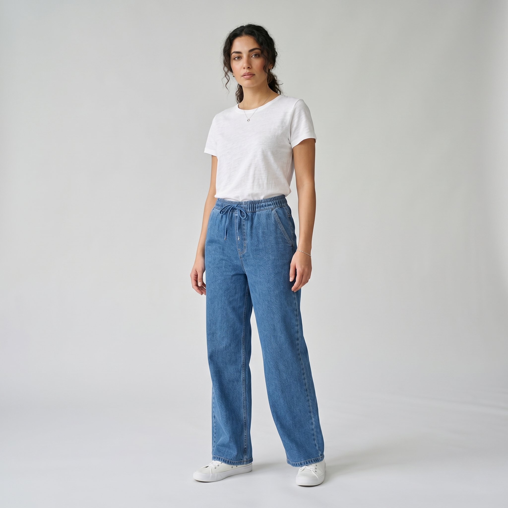 Koyu Mavi Beli Lastikli Jeans