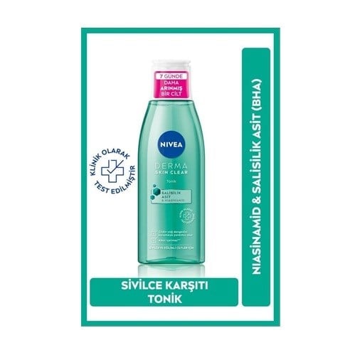 Derma Skin Clear Sivilce Karşıtı Tonik 200ml,Gözenek Arındırıcı,Cildin Yağ Dengesini Korur,Nemlendirir,Salisilik Asit (BHA) Deniz Tuzu, Niasinamid,Sivilceye Eğilimli Ciltler