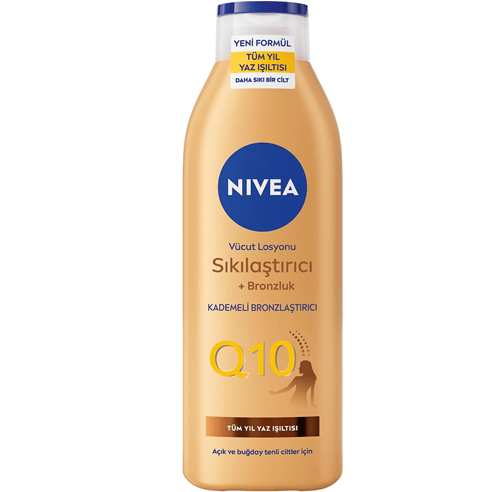 NIVEA Q10 Sıkılaştırıcı Ve Bronzlaştırıcı Vücut Losyonu 250ml, Kademeli Doğal Bronzluk, 7 Günde Sıkı Cilt, Açık ve Buğday Tenli Ciltler