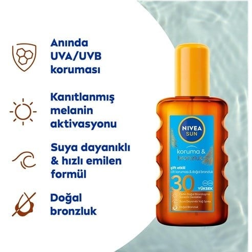 NIVEA Sun SPF30 Koruma & Bronzluk Güneş Yağı Spreyi 200 ml