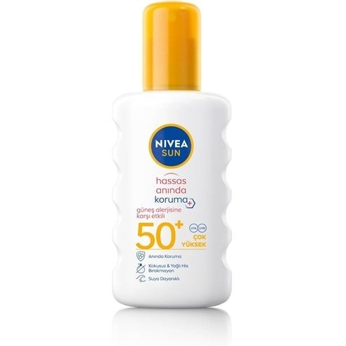 NIVEA SUN SPF50 Hassas Ciltlere Özel Çok Yüksek Güneş Koruyucu Sprey 200ml, Güneş Alerjisine Karşı Etkili,Kokusuz