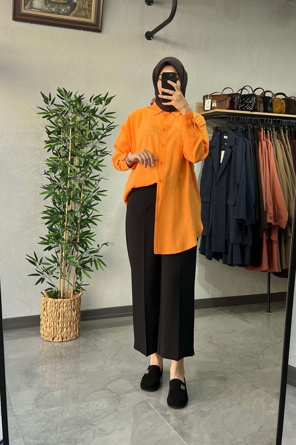 Tığ Triko Oversize Gömlek Orange
