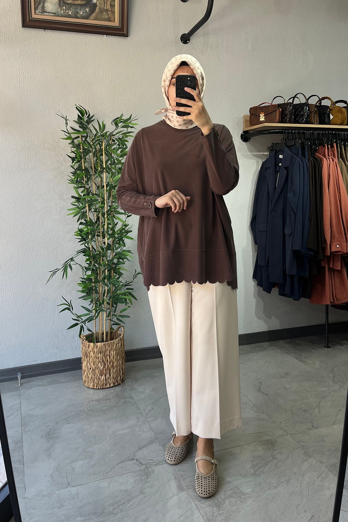 Tığ Triko Oversize Tunik Kahve
