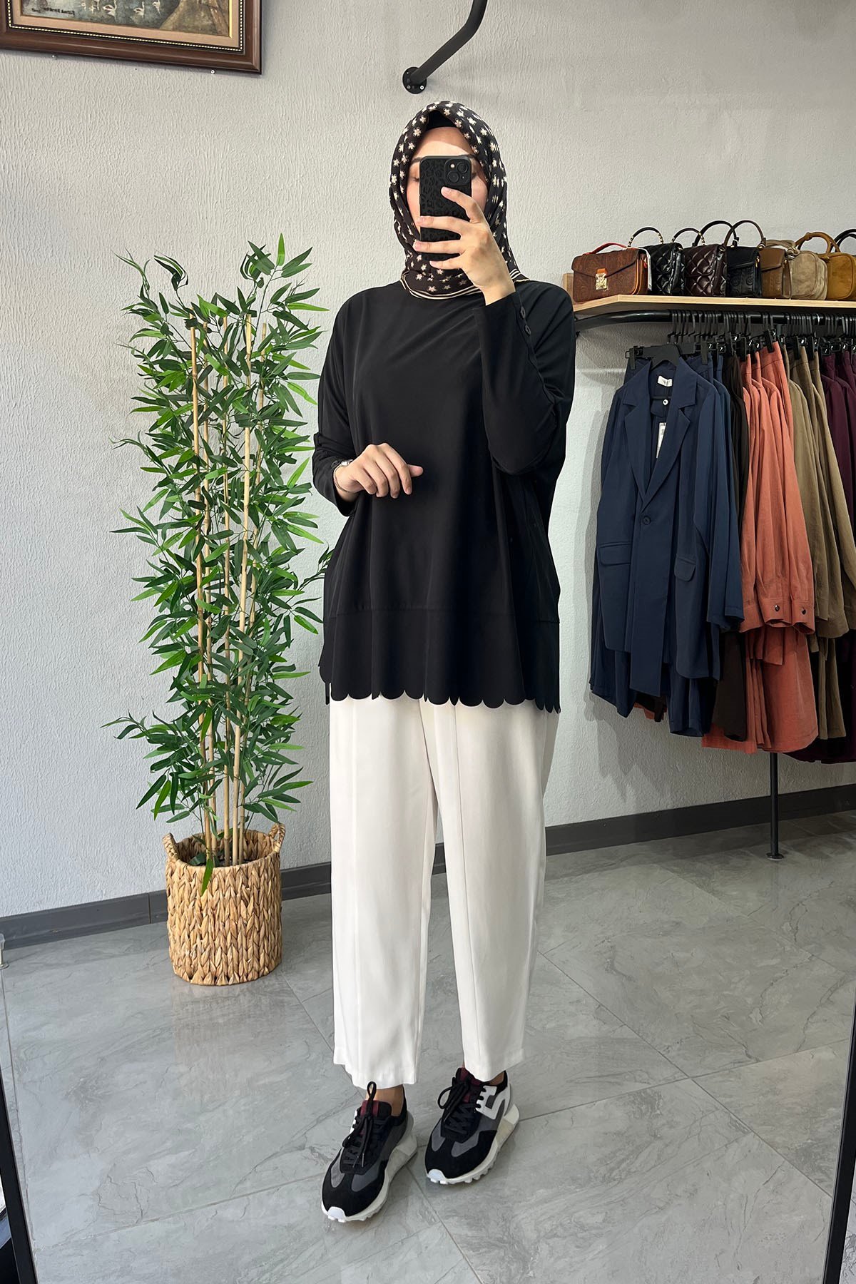 Tığ Triko Oversize Tunik Siyah