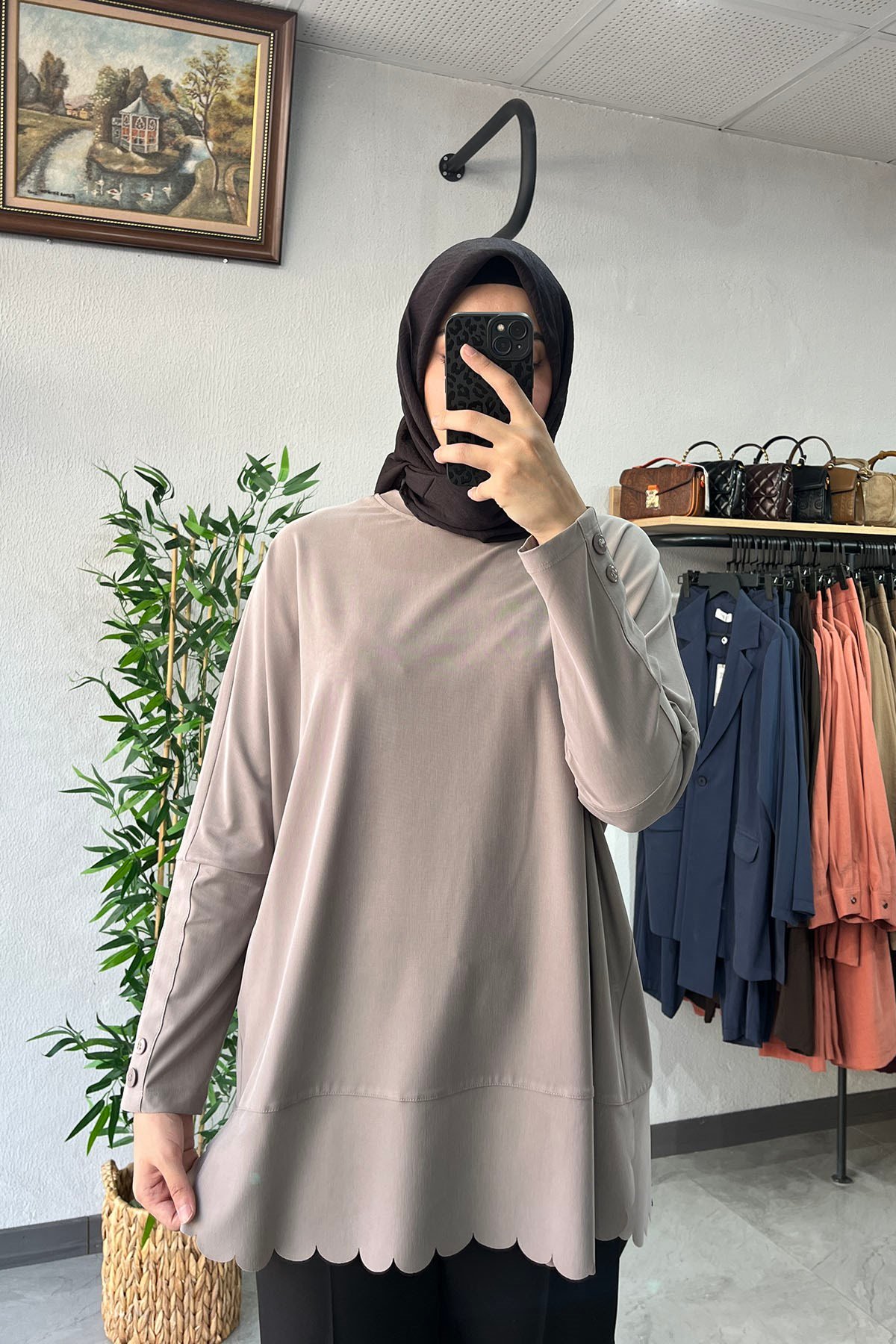 Tığ Triko Oversize Tunik Vizon