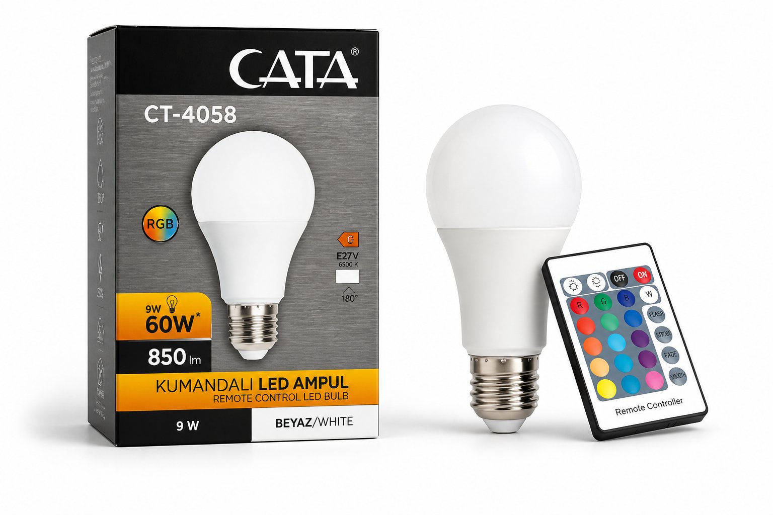 Cata CT-4058 RGB LED Ampul 9W E27 Kumandalı