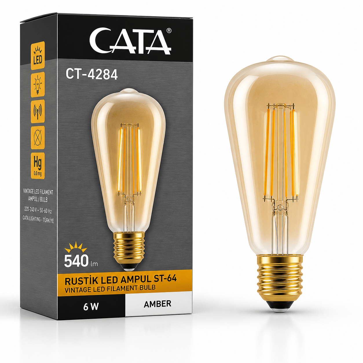 Cata CT-4284 LED Filament Ampul 6W E27 Amber