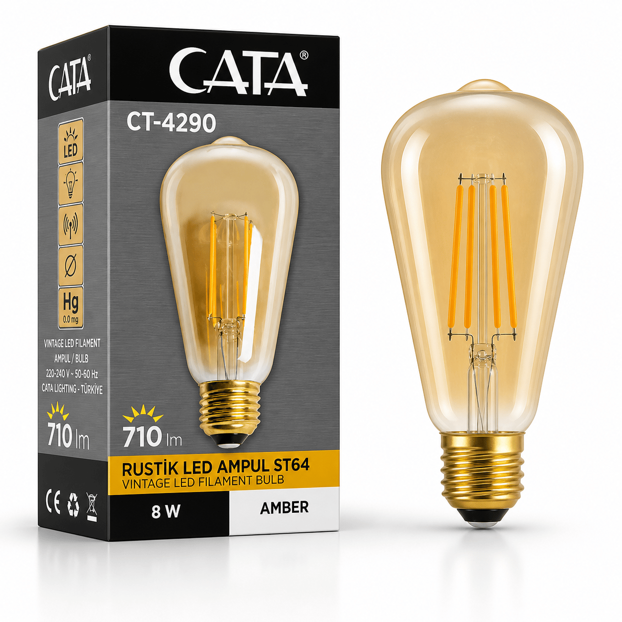 Cata CT-4290 LED Filament Ampul 8W E27 Amber