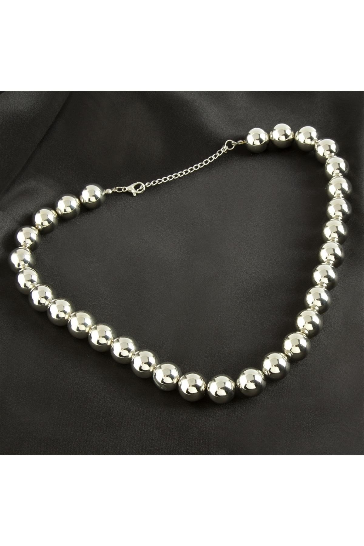 14 mm Metal Görünümlü Boncuk Kolye