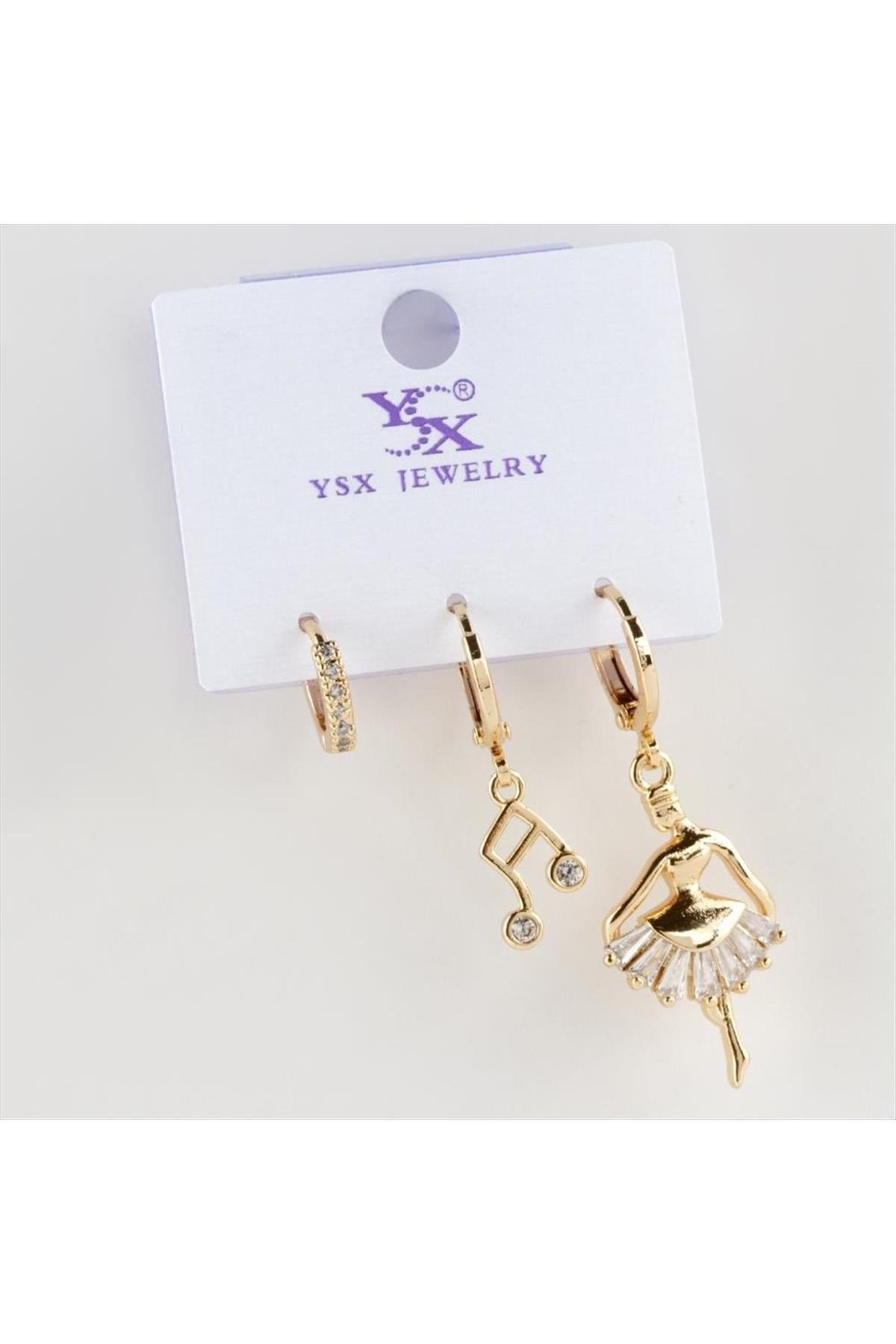 3 Adet Balerin Figürlü Lüx Zirkon Taşlı Küpe