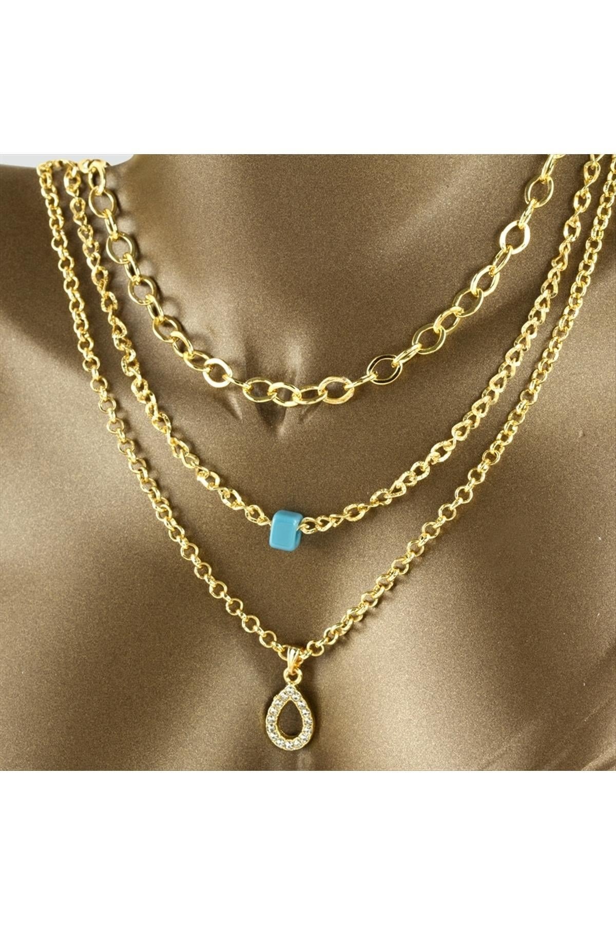 3 Zincirli Oval Figürlü Trend Kolye