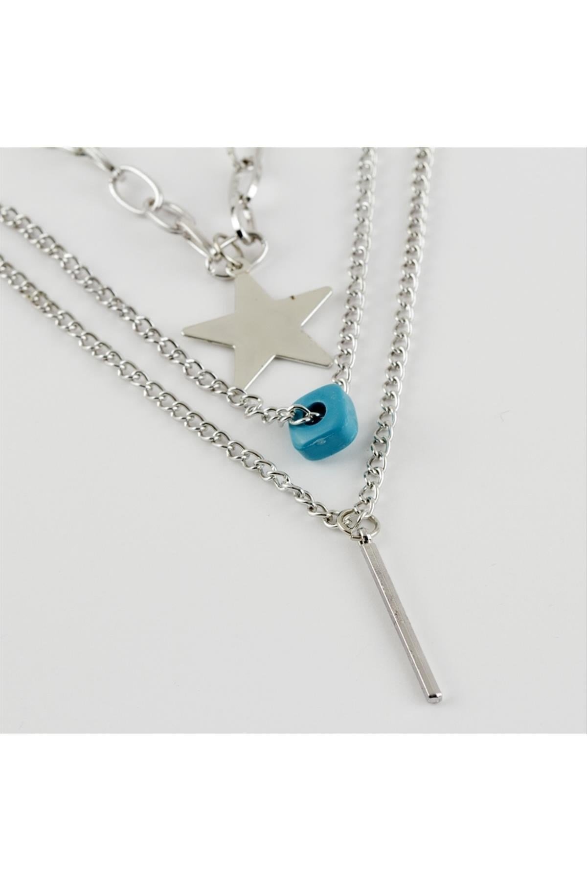 3 Zincirli Yıldız Trend Kolye
