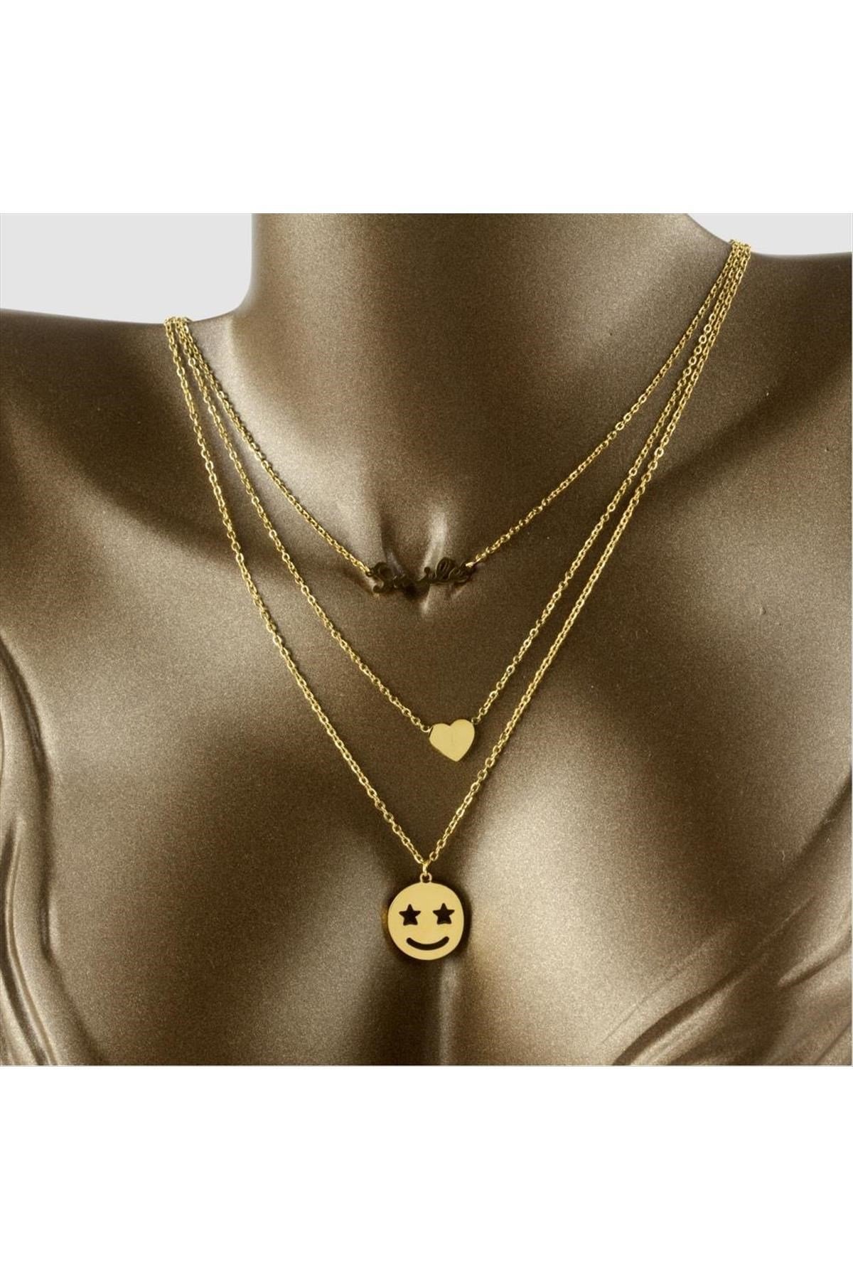 3'lü Emoji Figürlü Lüks Çelik Kolye