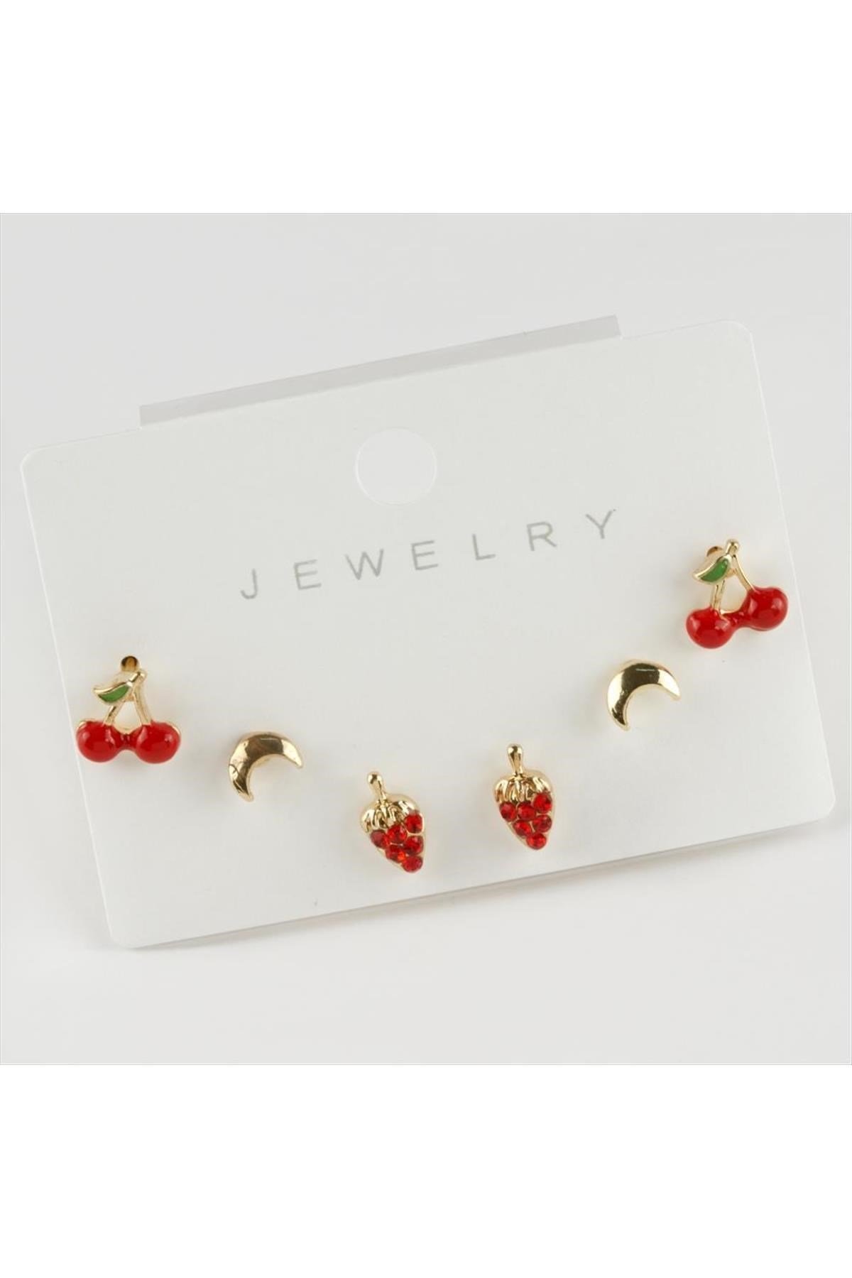 6 Adet Kiraz Figürlü Mineli Zirkon Taşlı Küpe
