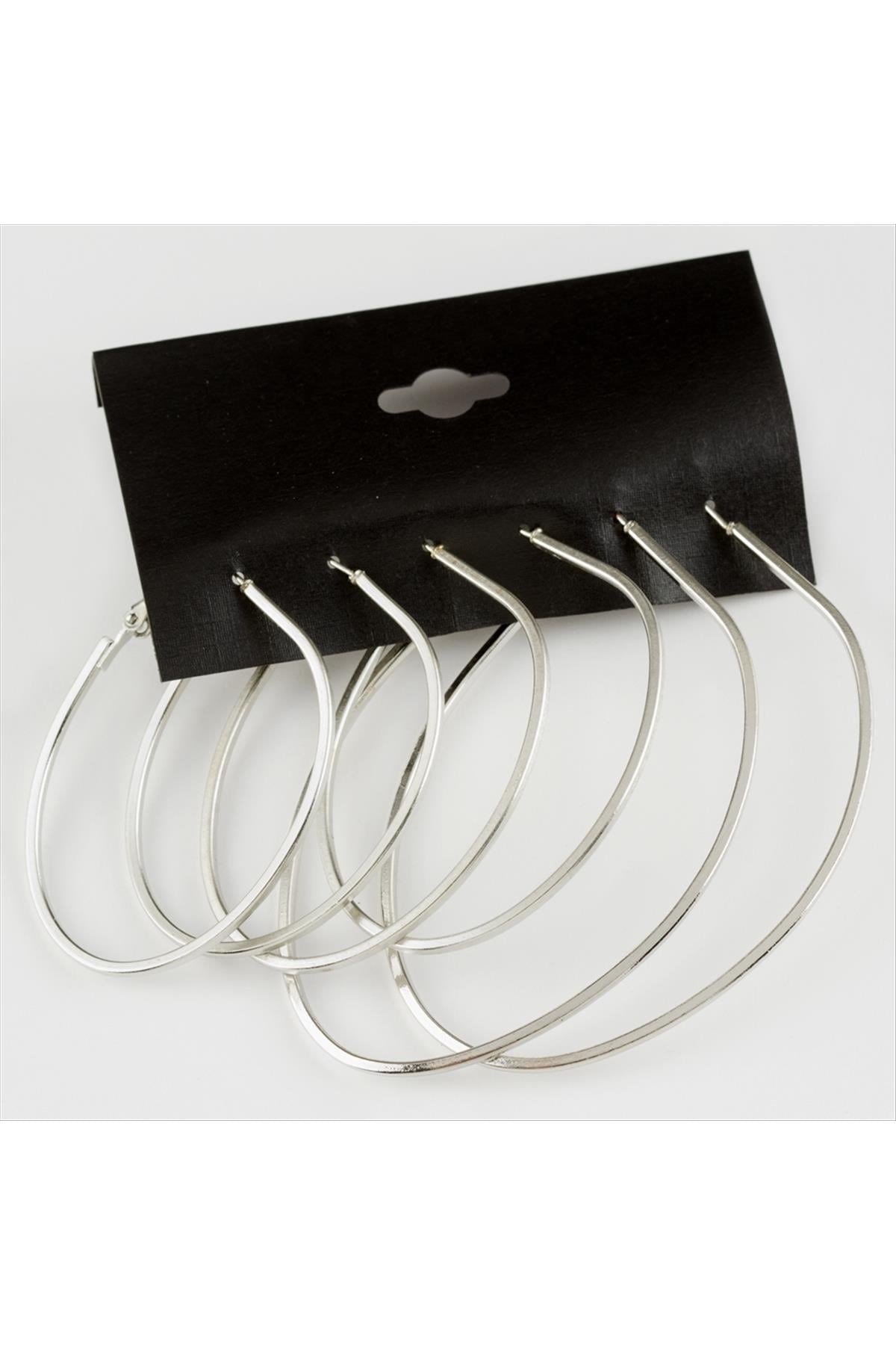 6 Adet Yeni Sezon Oval Metal Halka Küpe Büyük 4-5-6 cm