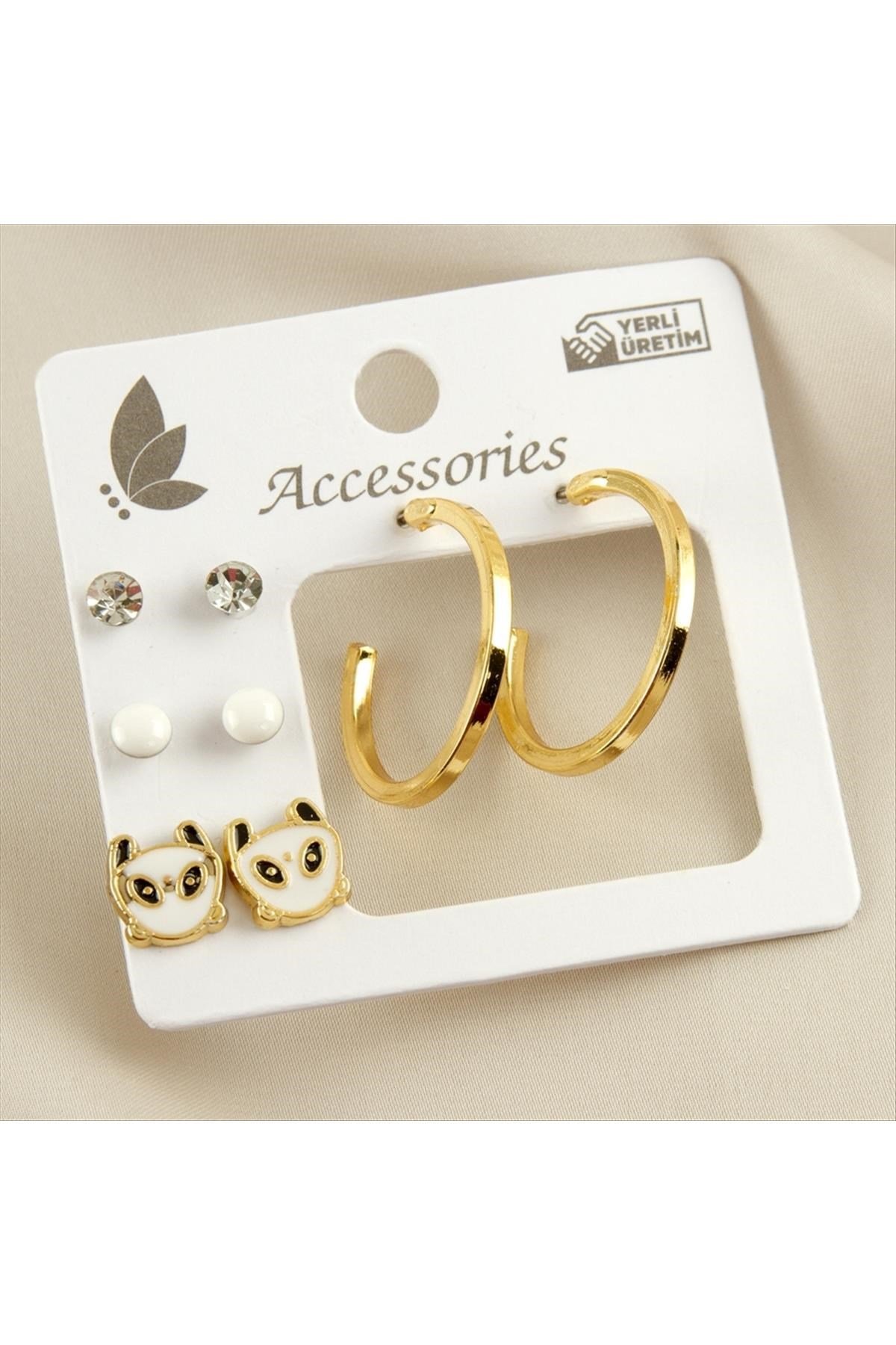 8 Adet Panda Halka Mineli Küpe 2,5 cm