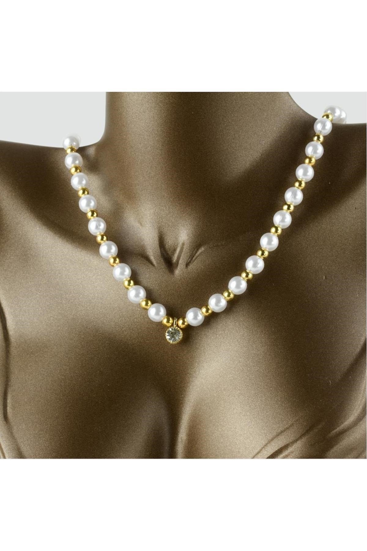 8 mm Taşlı İnci Kolye
