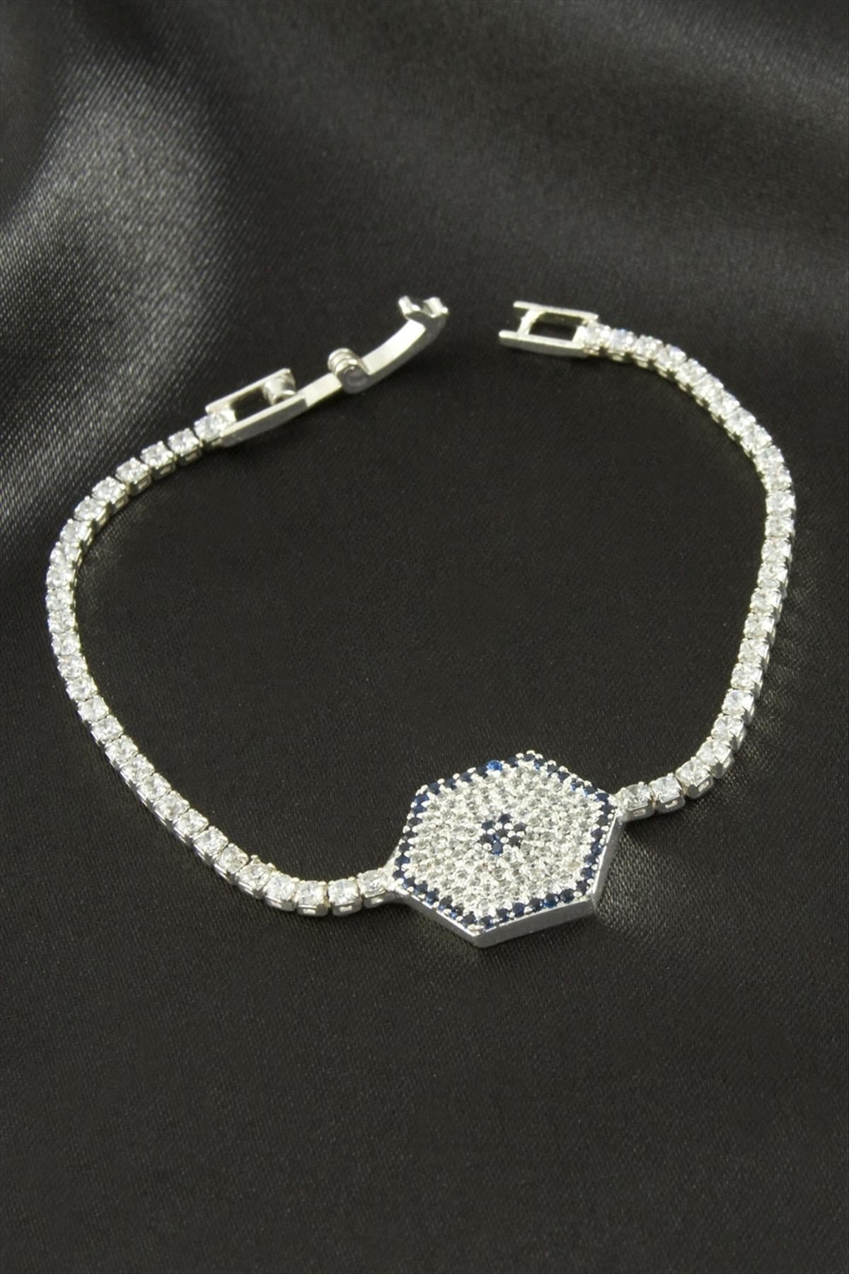 Altıgen Zirkon Taşlı Çocuk Bileklik 16 cm