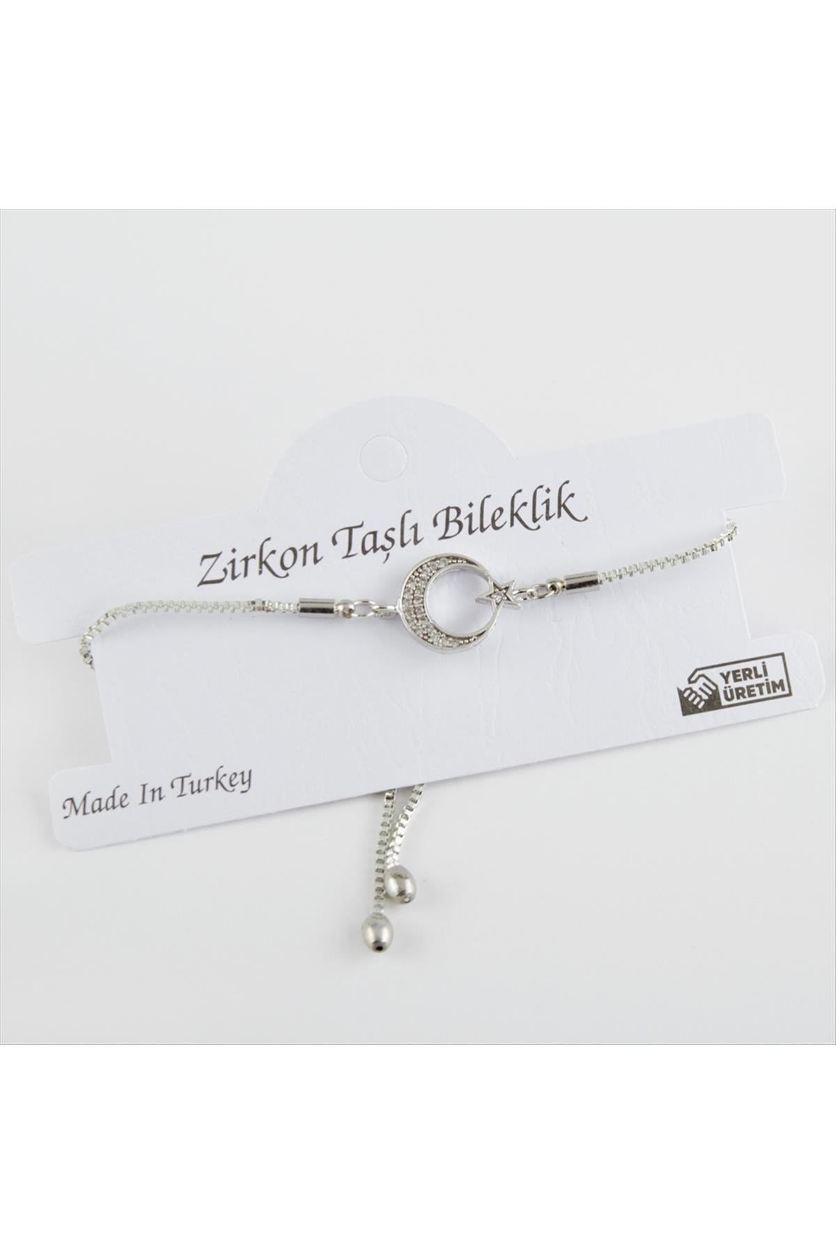 Ay Yıldız Figürlü Zirkon Taşlı Asansörlü Bileklik