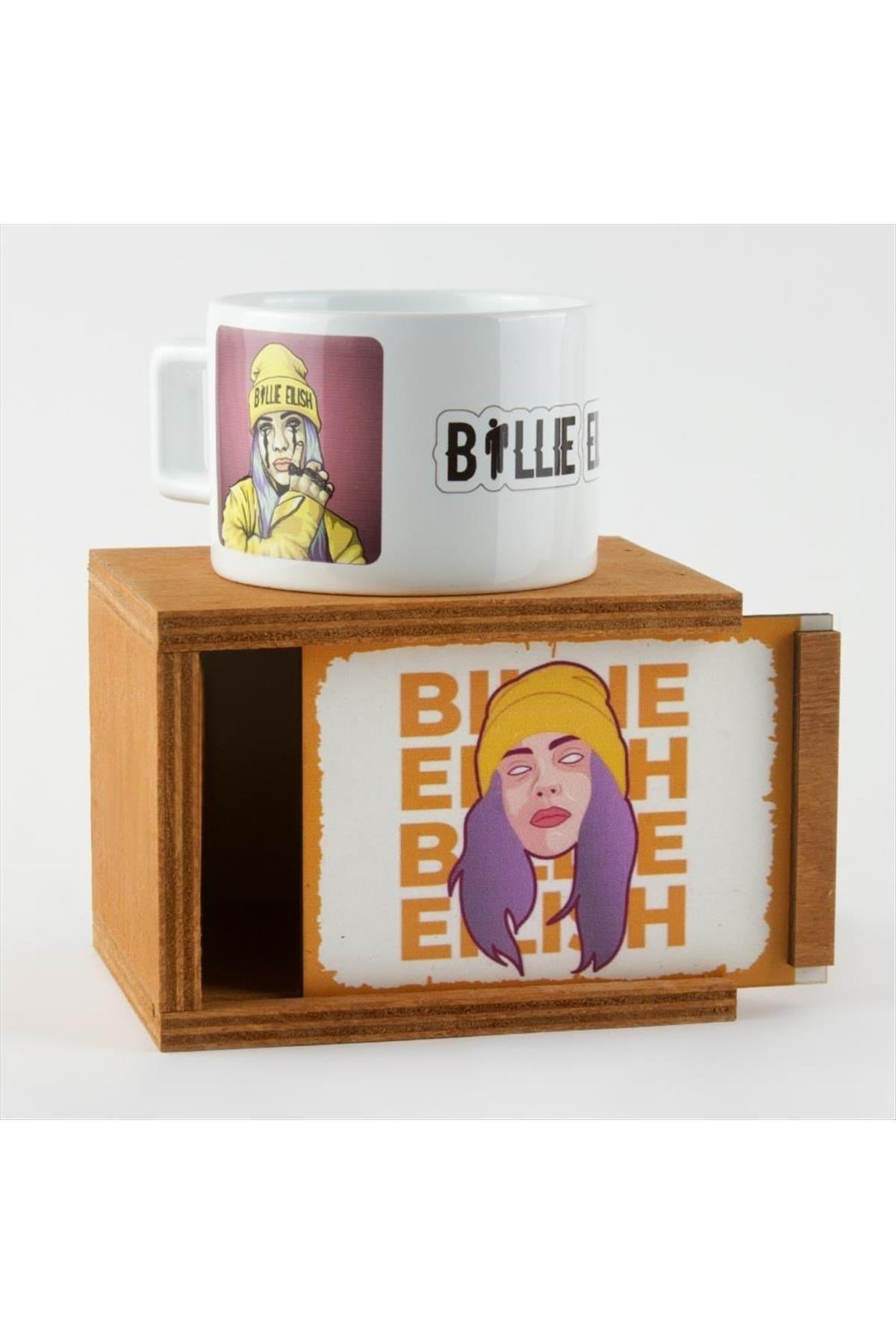 Billie Eilish Figürlü Ahşap Kutulu Kupa